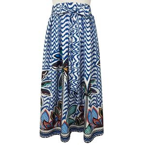 Her Destiny Blue White Tropical Geometric Boho Maxi Skirt Resort Festival Medium
